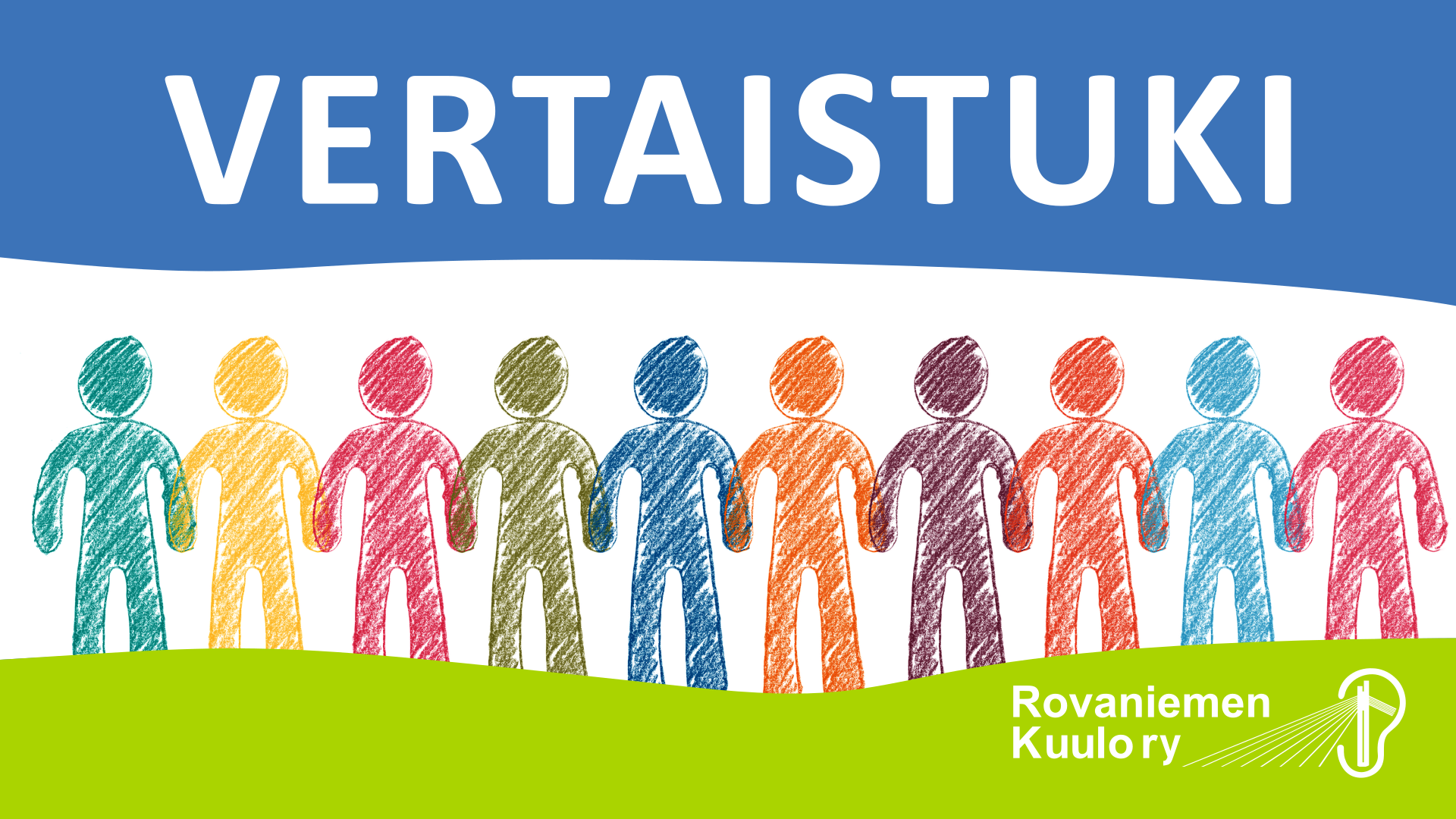 Vertaistuki. Rovaniemen Kuulo ry -logo.