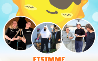 Kuvassa aurinko jolla on aurinkolasit ja kuvia ohjaajista.